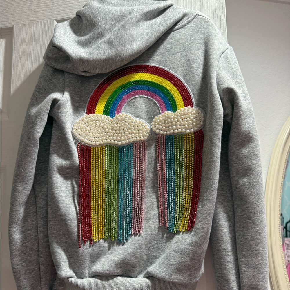 NWT Lola + Boys Girls Gray Hoodie with Rainbow Beaded Design Hoodie Sweatshirt 8
